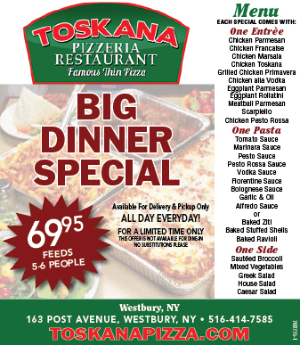 Toskana Pizzeria Restaurant - Pizza restaurant in Westbury, NY