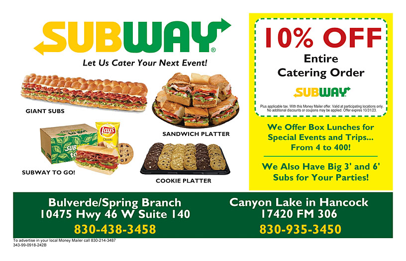 Subway - Coupon & Promo - Canyon Lake, TX - Money Mailer