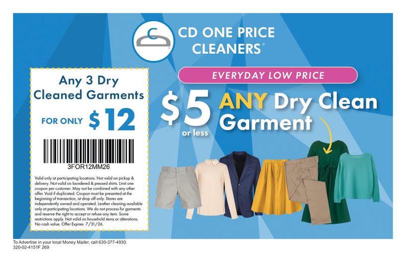 CD One Price Cleaners - Coupon & Promo - Money Mailer
