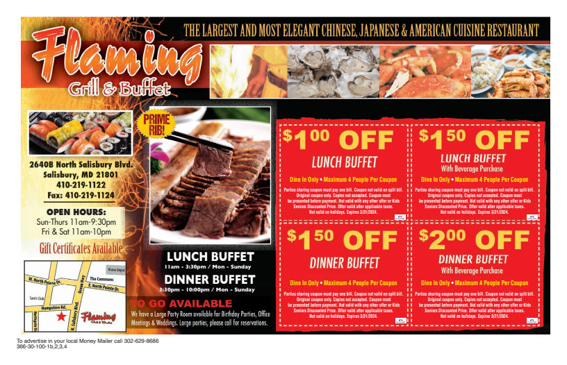 Flaming Grill & Buffet Deals and Coupons in Salisbury, MD Money Mailer