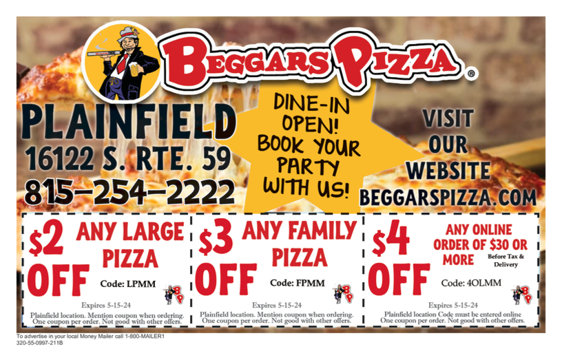 Beggars Pizza Coupons & Offers - Money Mailer Coupons in Plainfield, IL ...