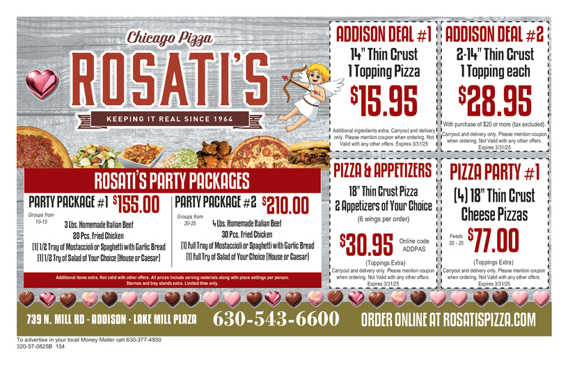 Rosati s Pizza Coupon Promo Addison IL Money Mailer