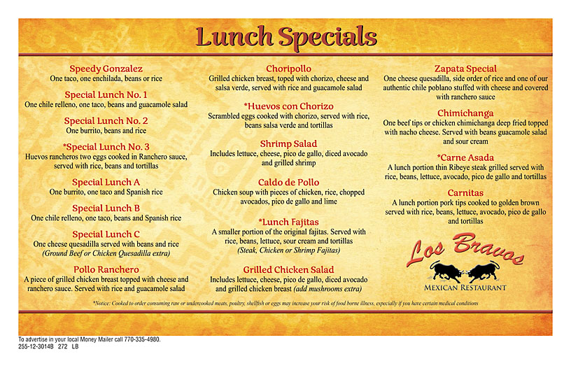 Current menu - Los Bravos Mexican Restaurant