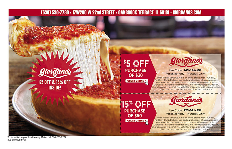 Giordano s Oakbrook Terrace Coupons Offers Money Mailer Coupons In 