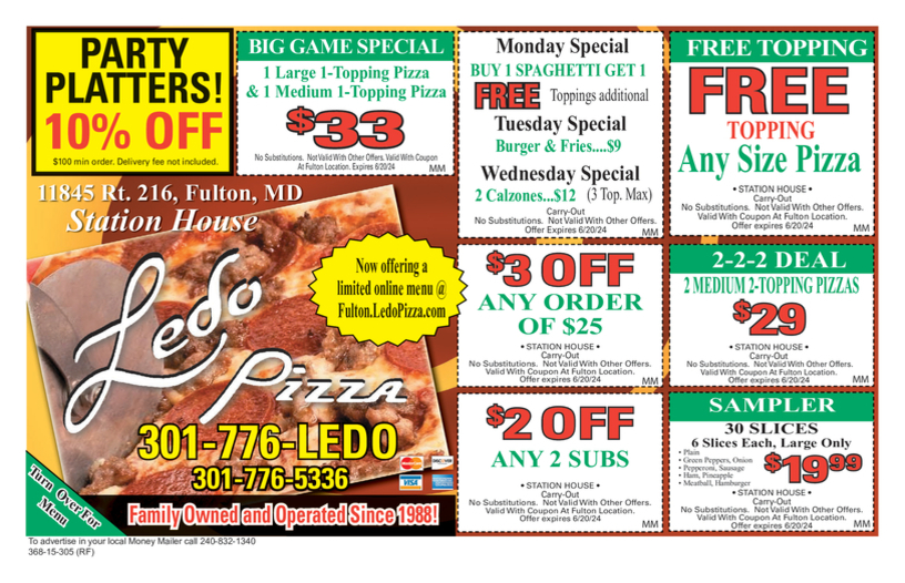 Ledo Pizza Coupons & Offers Money Mailer Coupons in Fulton, MD