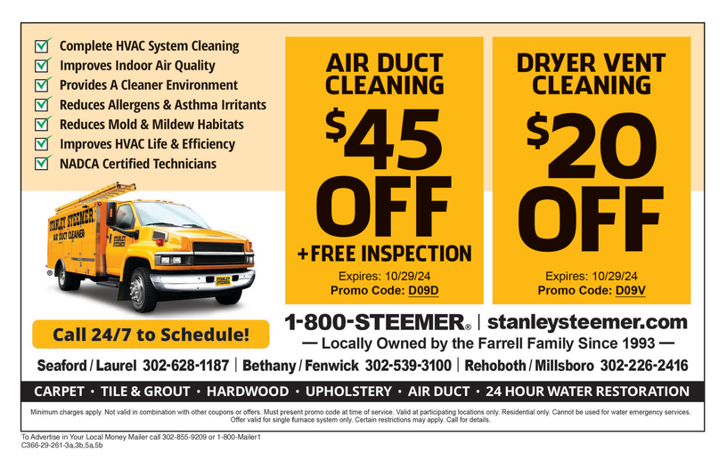 Stanley Steemer Air Duct Cleaning Coupon Promo Money Mailer